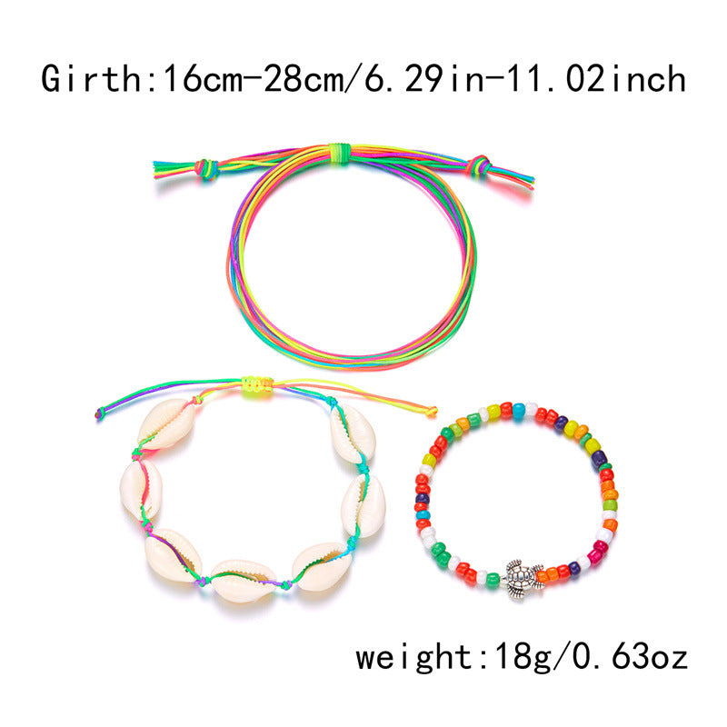 Wholesale Vintage beach 3-piece set shell turtle rice bead bracelet pull-out